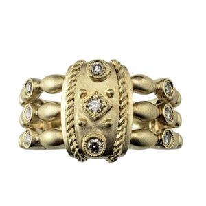 14 Karat Yellow Gold and Diamond Triple Band Ring Size 6.75 #21382